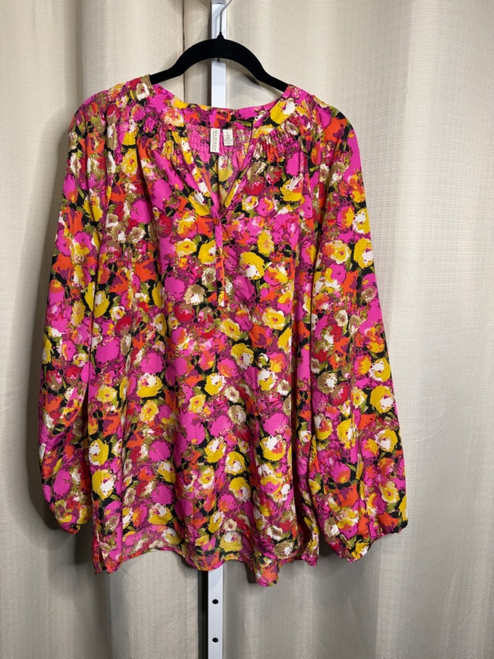 Madison Pink Floral Balloon-Sleeve Blouse